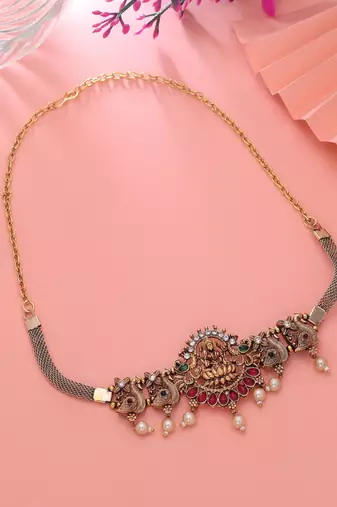 Rani & green color choker temple necklace