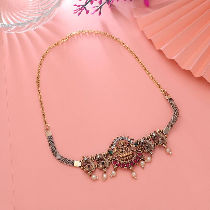 Rani & green color choker temple necklace