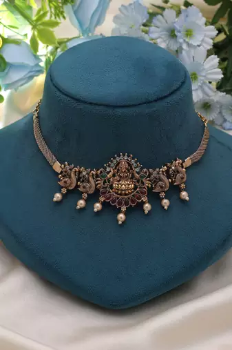 Rani & green color choker temple necklace