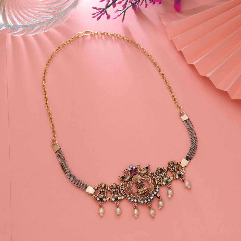 Rani & green color choker temple necklace