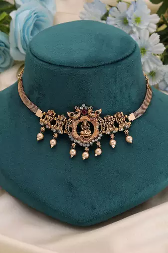 Rani & green color choker temple necklace