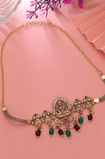 Maroon & green color choker temple necklace