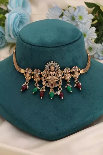 Maroon & green color choker temple necklace