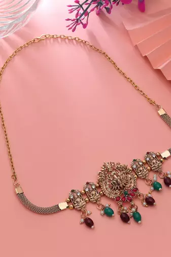 Maroon & green color choker temple necklace