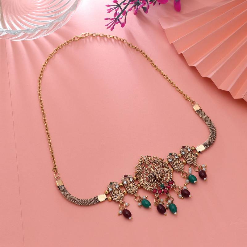 Maroon & green color choker temple necklace
