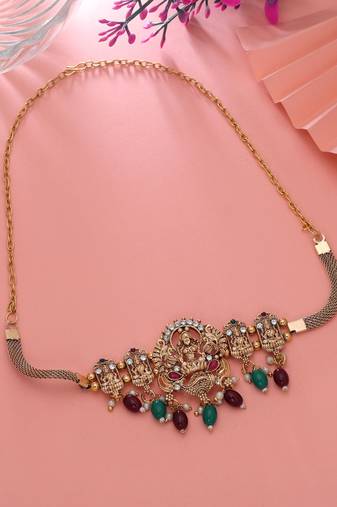Maroon & green color choker temple necklace