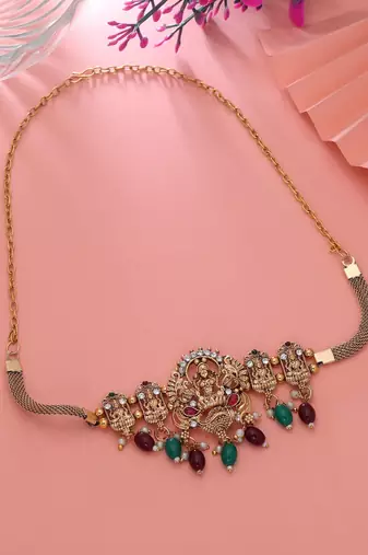 Maroon & green color choker temple necklace