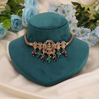 Maroon & green color choker temple necklace 2