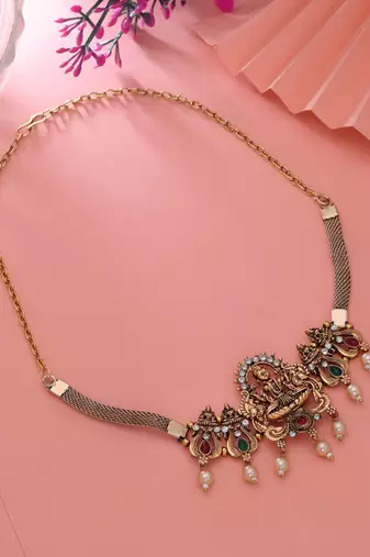 Rani & green color choker temple necklace