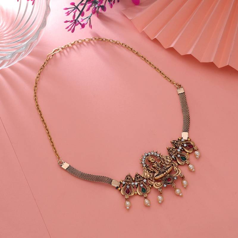 Rani & green color choker temple necklace