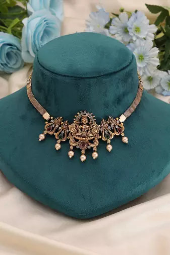 Rani & green color choker temple necklace