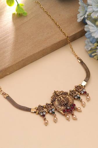 Rani & green color choker temple necklace