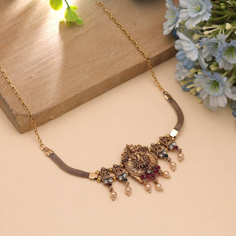 Rani & green color choker temple necklace
