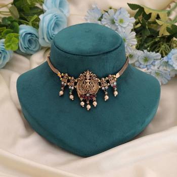 Rani & green color choker temple necklace 2
