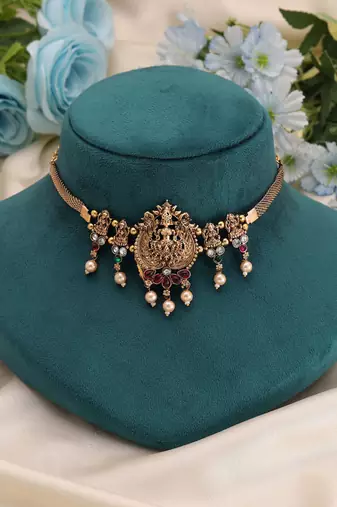 Rani & green color choker temple necklace