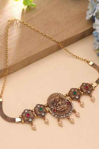 Rani & green color choker temple necklace