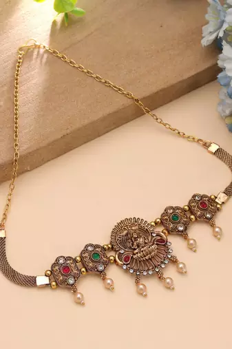 Rani & green color choker temple necklace