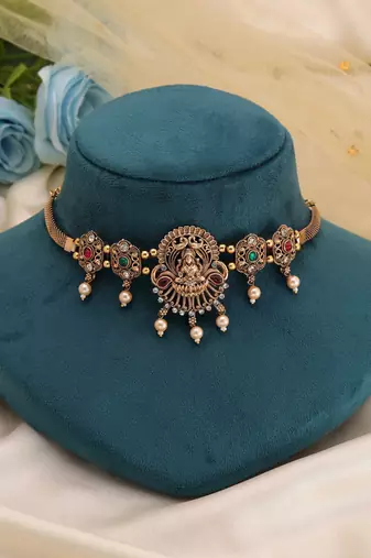 Rani & green color choker temple necklace