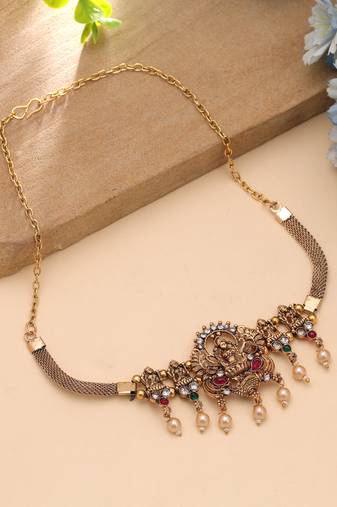 Rani & green color choker temple necklace