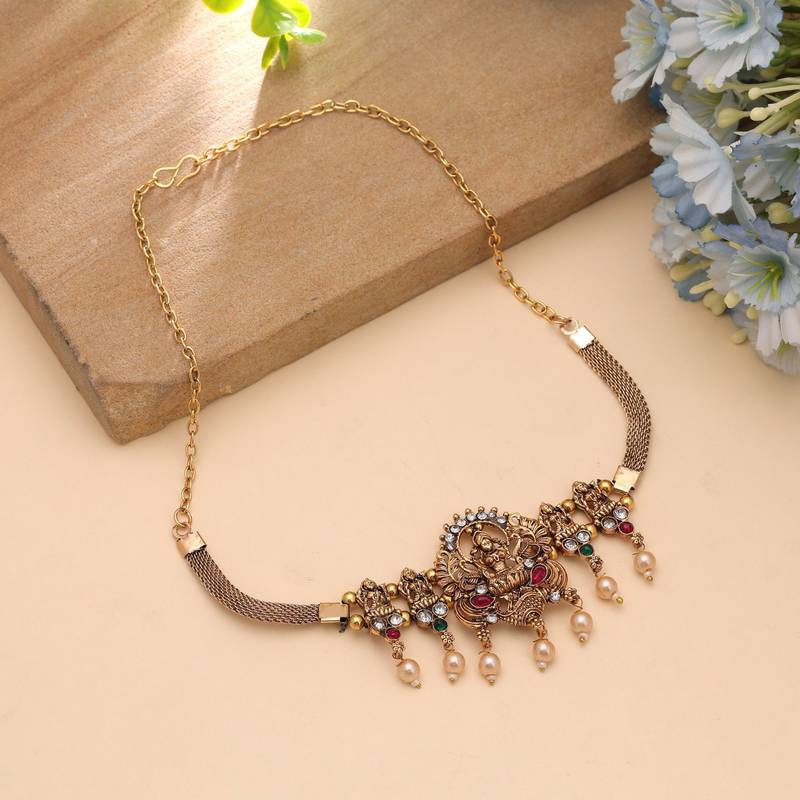 Rani & green color choker temple necklace