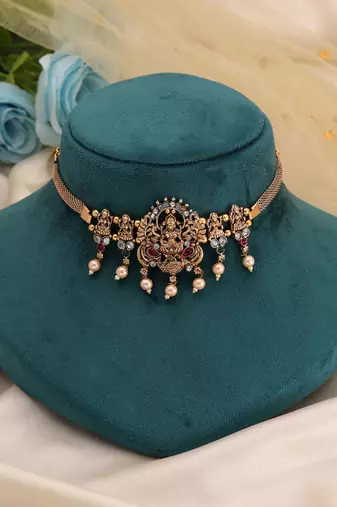 Rani & green color choker temple necklace