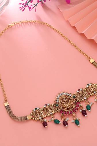 Maroon & green color choker temple necklace