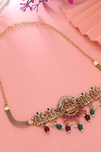 Maroon & green color choker temple necklace