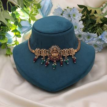 Maroon & green color choker temple necklace 2