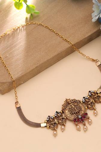 Rani & green color choker temple necklace