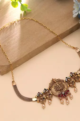 Rani & green color choker temple necklace