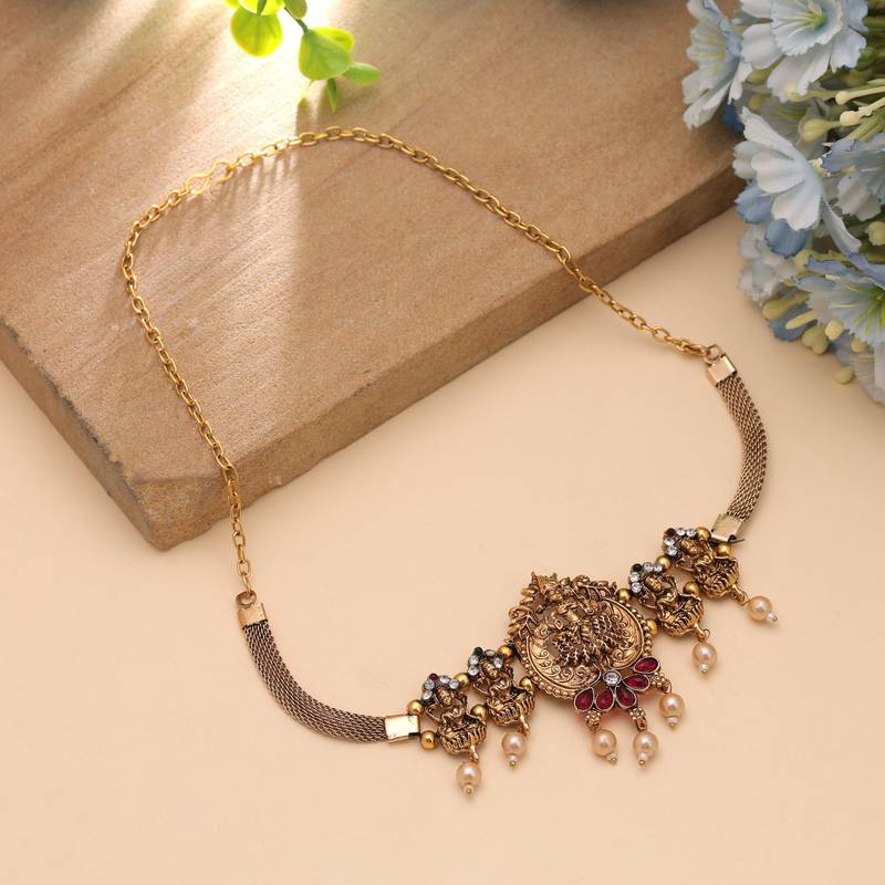 Rani & green color choker temple necklace