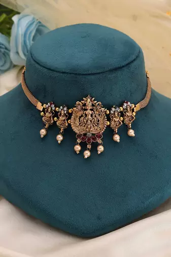 Rani & green color choker temple necklace