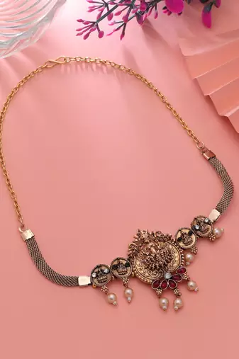 Rani & green color choker temple necklace
