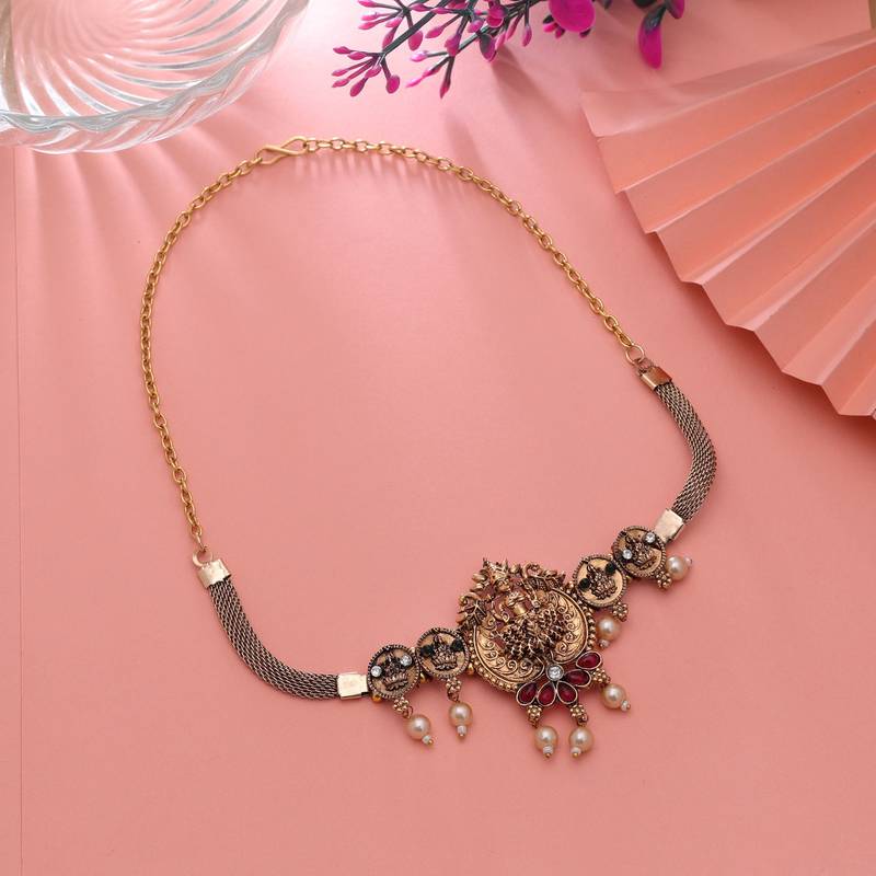 Rani & green color choker temple necklace