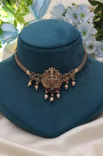 Rani & green color choker temple necklace
