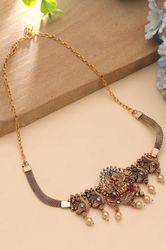 Rani & green color choker temple necklace