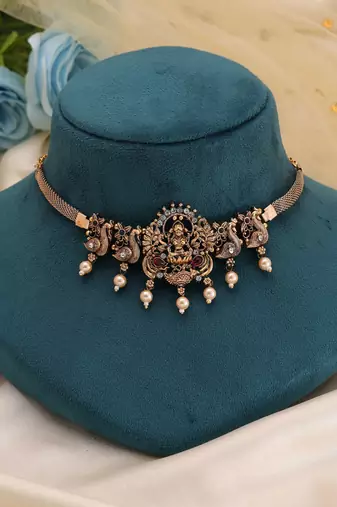 Rani & green color choker temple necklace