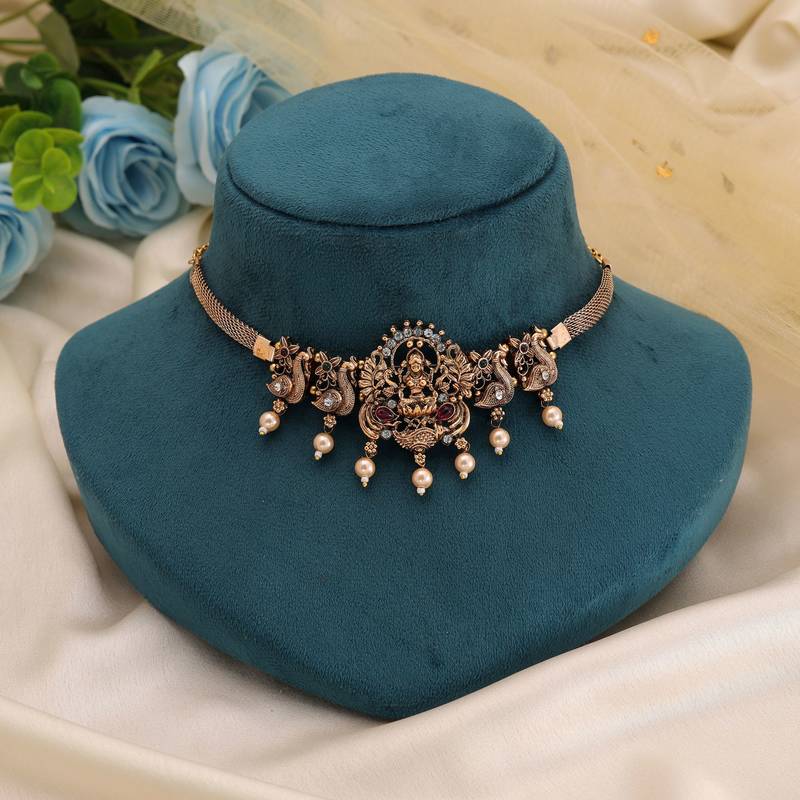 Rani & green color choker temple necklace