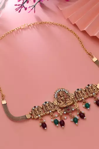 Maroon & green color choker temple necklace