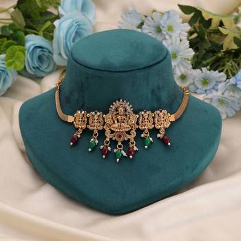Maroon & green color choker temple necklace 2
