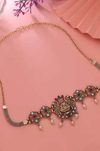 Rani & green color choker temple necklace