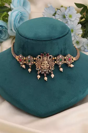 Rani & green color choker temple necklace