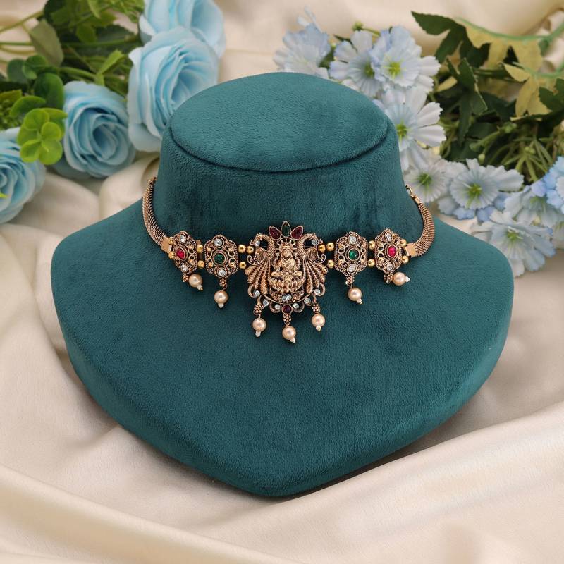 Rani & green color choker temple necklace