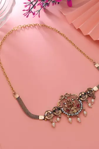 Rani & green color choker temple necklace