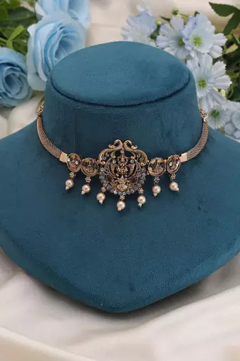 Rani & green color choker temple necklace