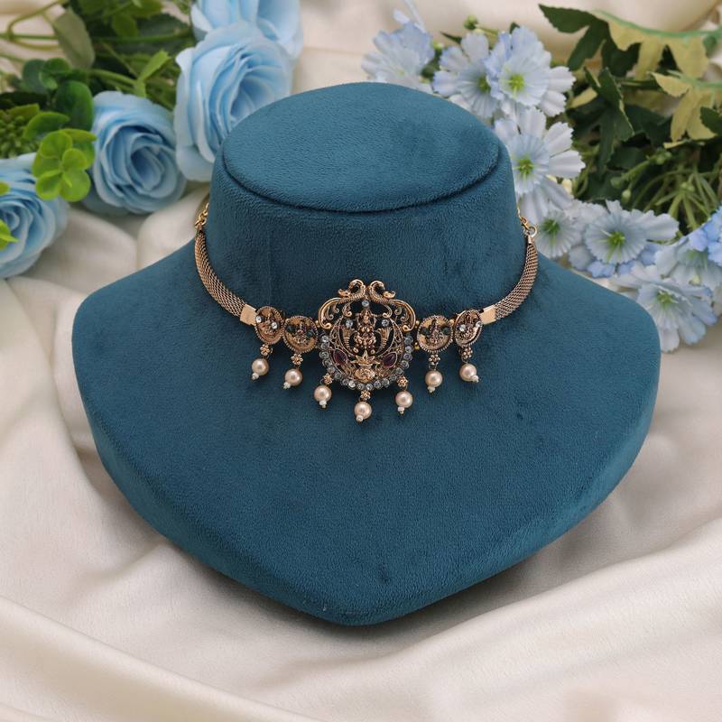 Rani & green color choker temple necklace