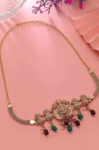 Maroon & green color choker temple necklace