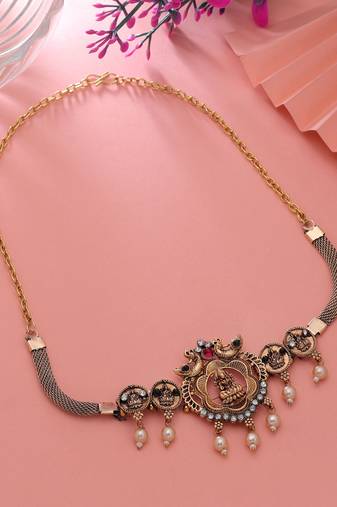 Rani & green color choker temple necklace