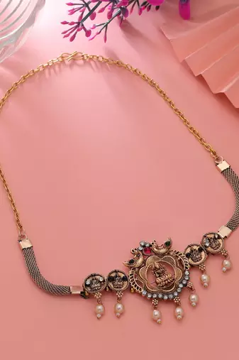 Rani & green color choker temple necklace