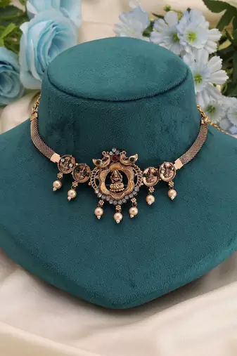 Rani & green color choker temple necklace